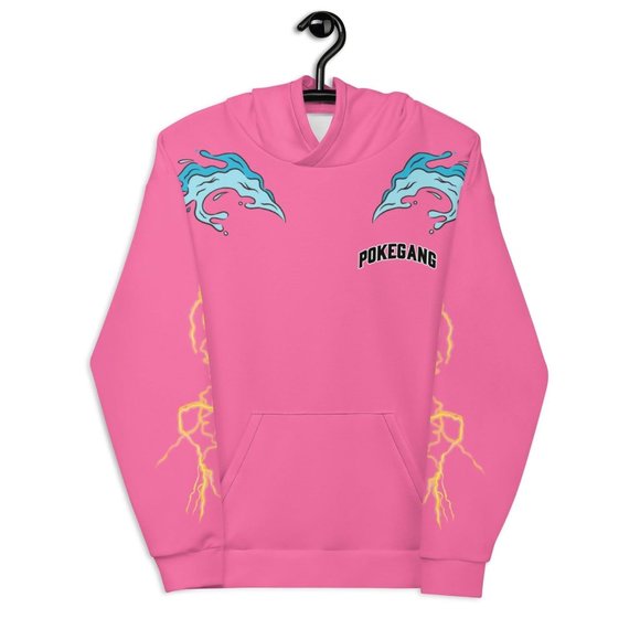 PokeGang Unisex Light Pink Long Sleeve Kangaroo Pocket Pullover Trio Hoodie - Picture 2 of 6